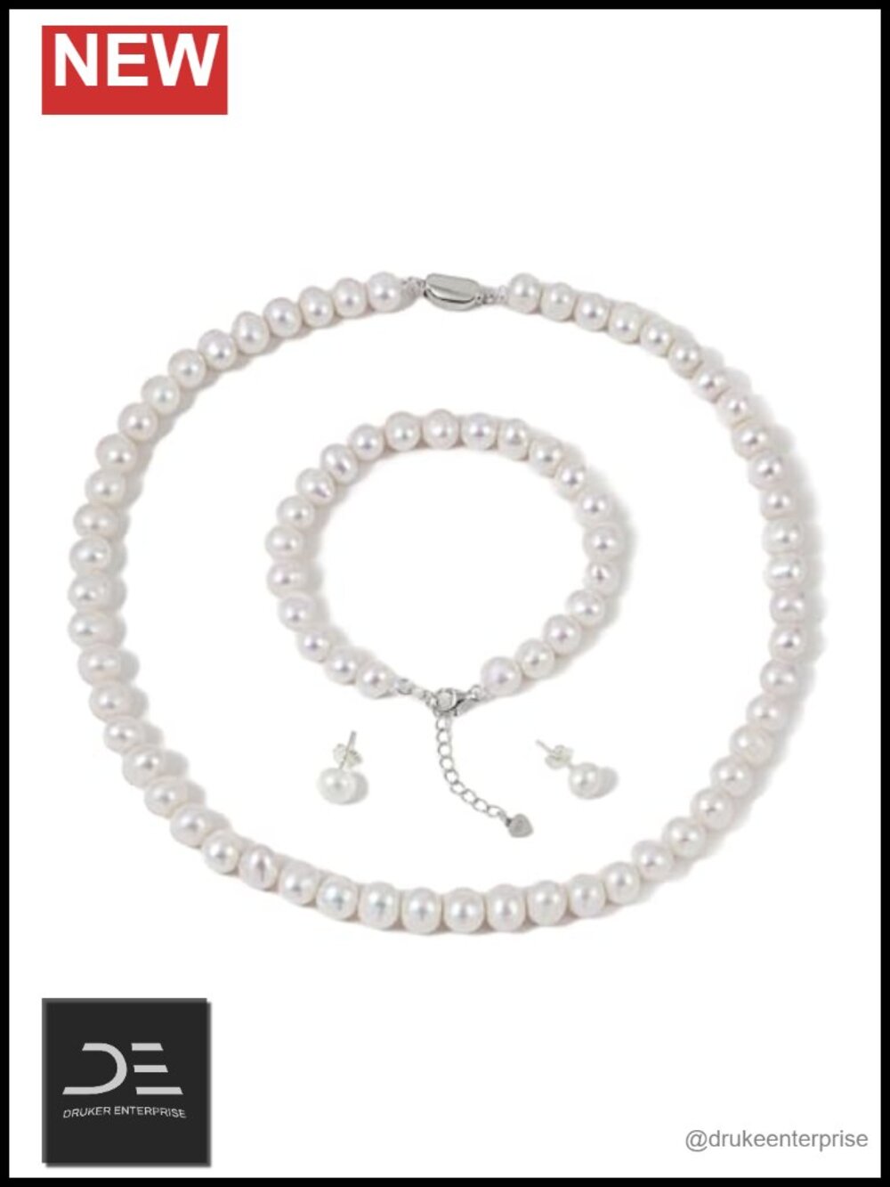 Freshwater Cultured Pearl Necklace Bracelet Earring Set with Luxury Gift Box